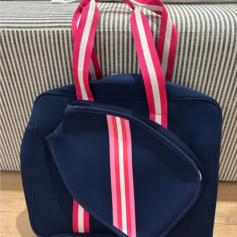 Navy and Pink Striped Pickleball Tote Bag - Brand New
